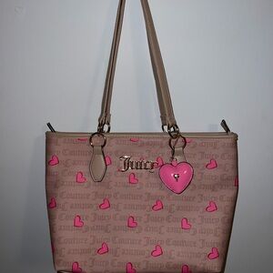 Juicy Couture Tan Tote with Pink Hearts